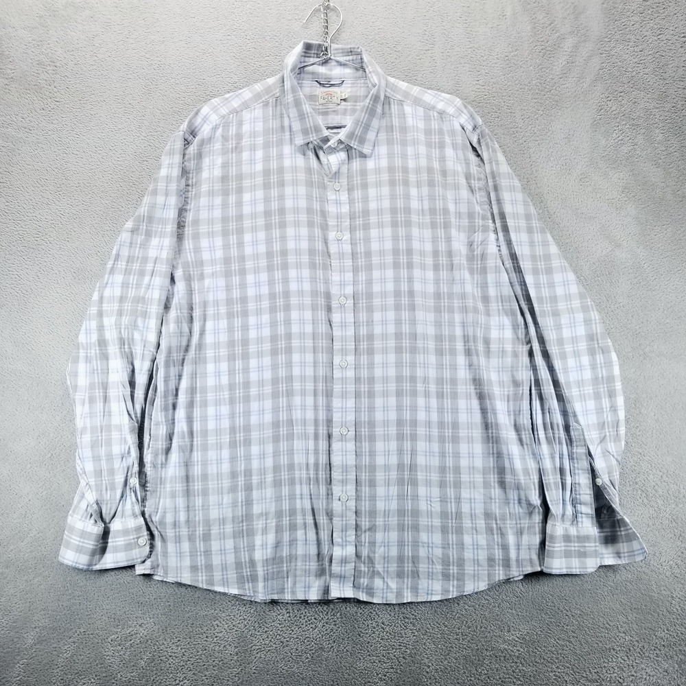 Faherty Shirt Mens 2XL White Plaid Long Sleeve‎ Button Up Collared Supima Cotton